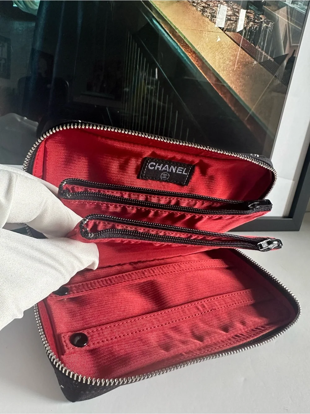 CHANEL Vintage Travel Line Jewelry Case Pouch Black Nylon Zip Organizer A11824